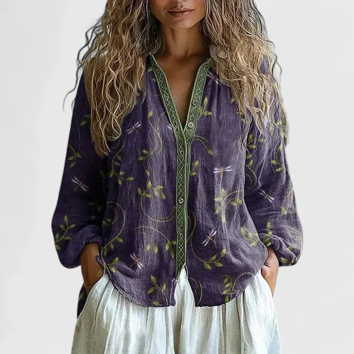 Ambre Vintage Blouse With Leaf Print size