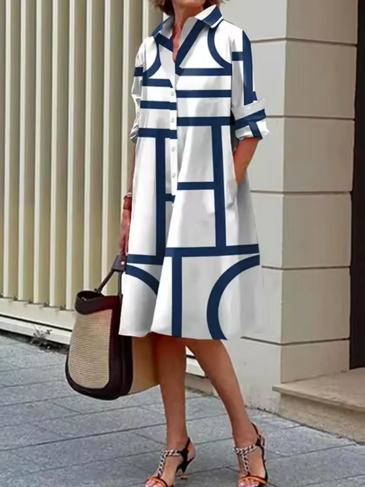 Lauren | Stylish Midi Dress with Geometric Stripes