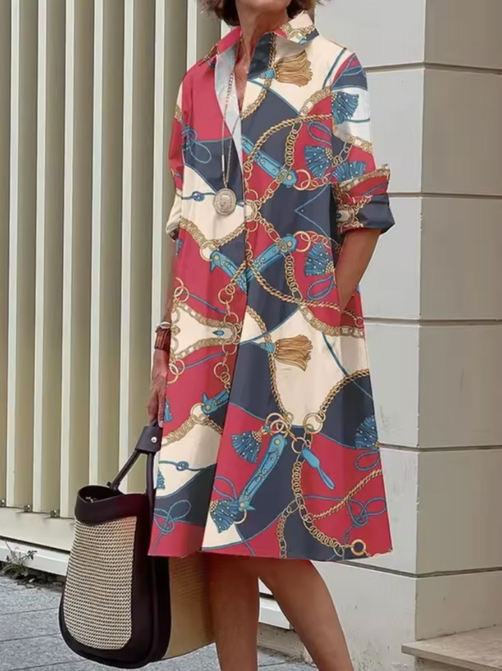 Lauren | Stylish Midi Dress with Geometric Stripes