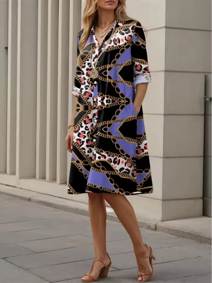 Lauren | Stylish Midi Dress with Geometric Stripes