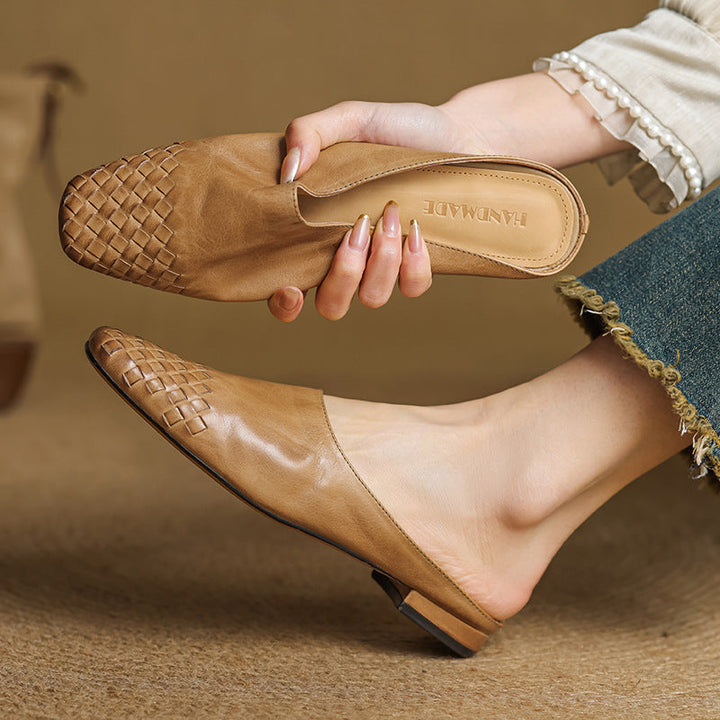 Navea | Chic Leather Woven Mules