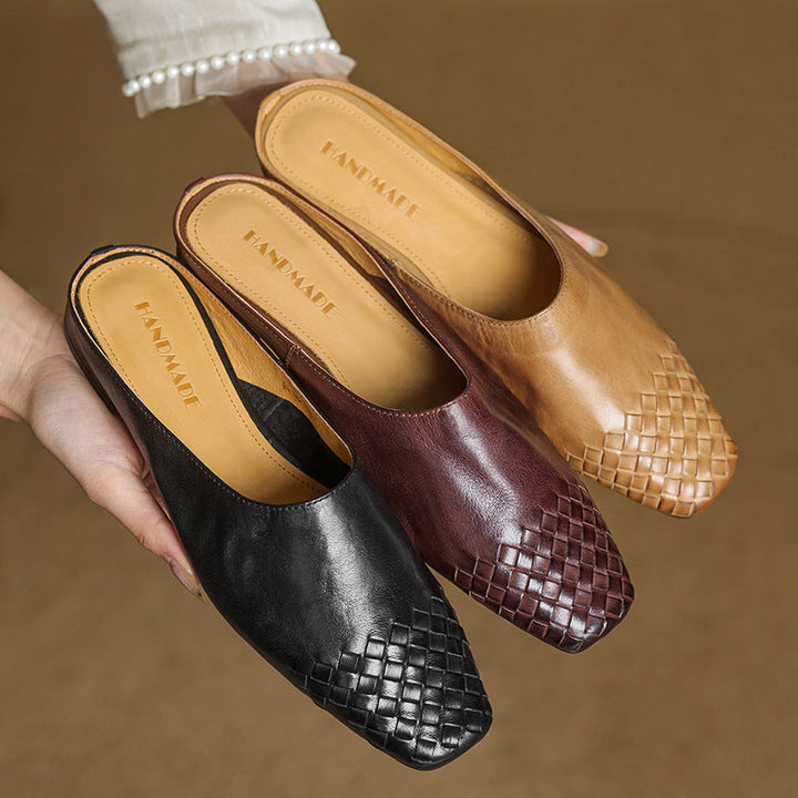 Navea | Chic Leather Woven Mules