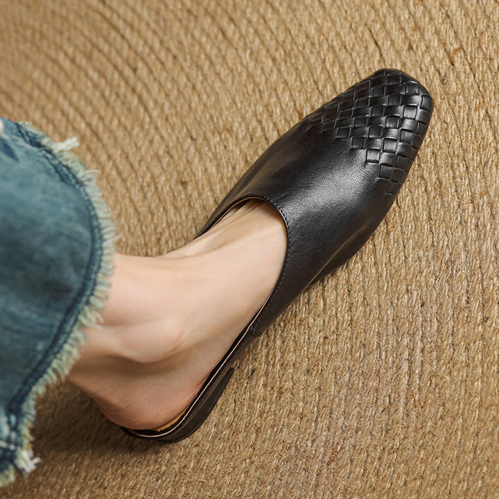 Navea | Chic Leather Woven Mules