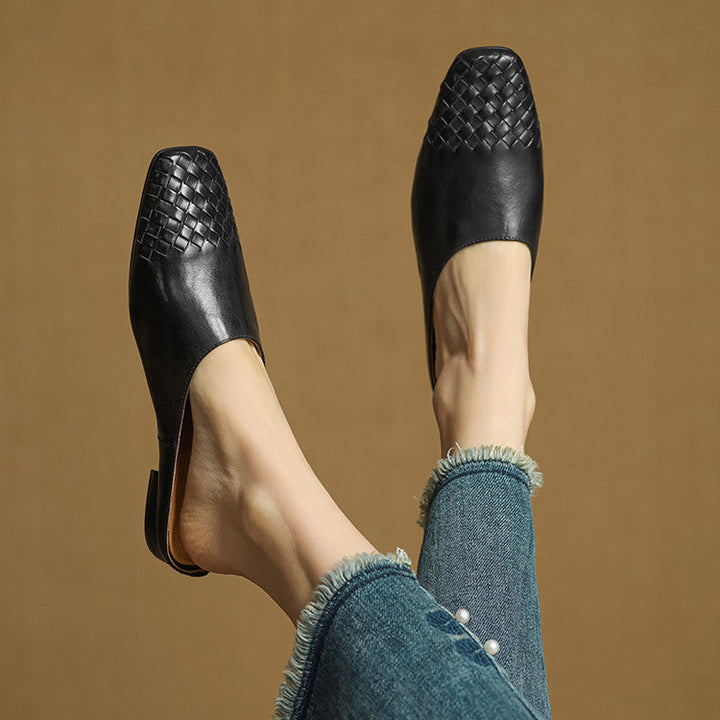 Navea | Chic Leather Woven Mules