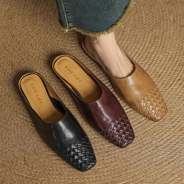 Navea | Chic Leather Woven Mules