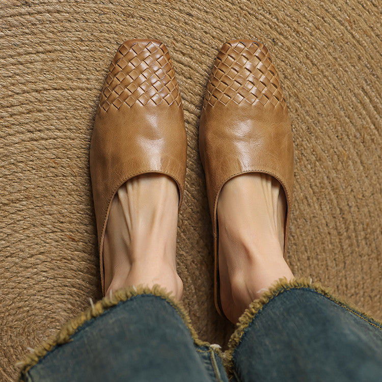 Navea | Chic Leather Woven Mules