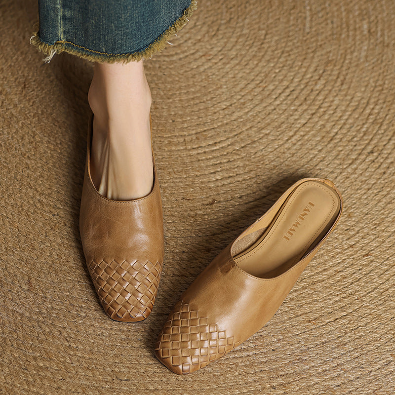 Navea | Chic Leather Woven Mules