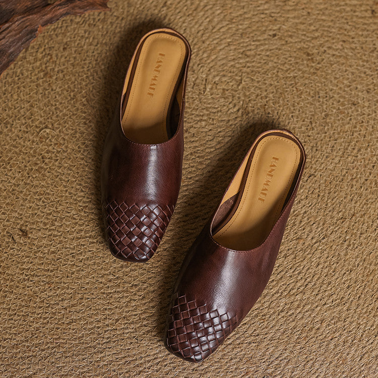 Navea | Chic Leather Woven Mules