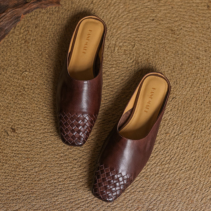Navea | Chic Leather Woven Mules