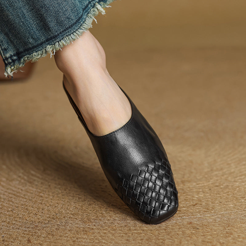 Navea | Chic Leather Woven Mules