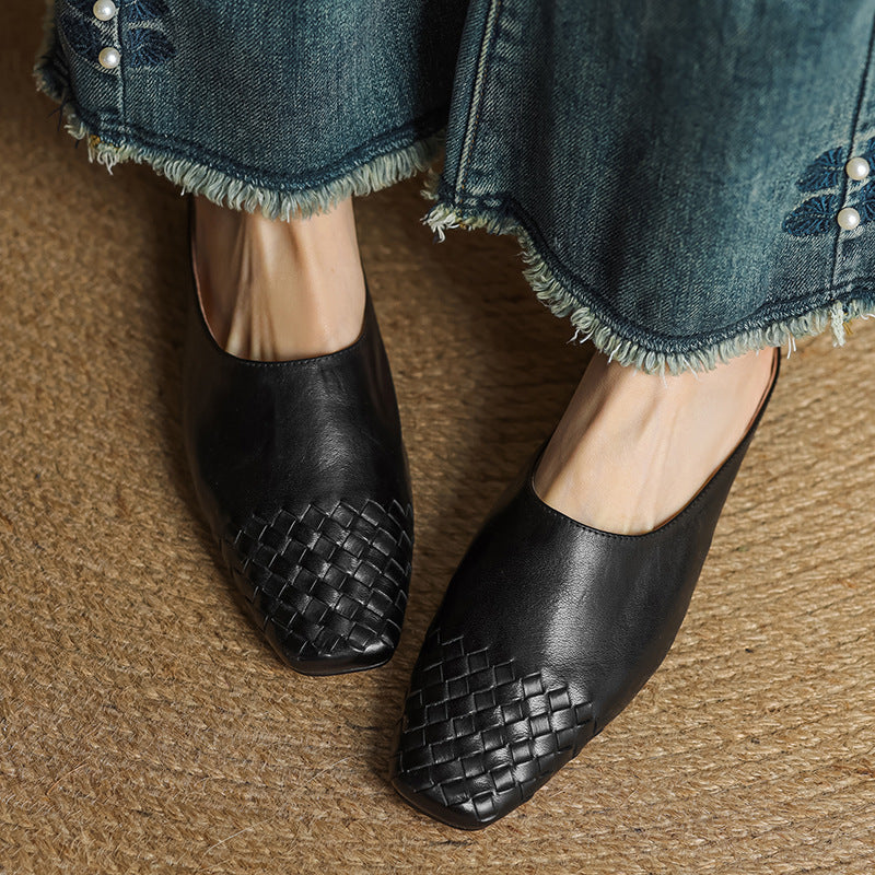 Navea | Chic Leather Woven Mules