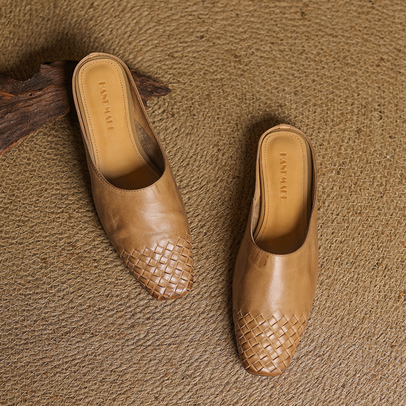 Navea | Chic Leather Woven Mules