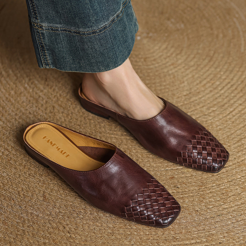 Navea | Chic Leather Woven Mules