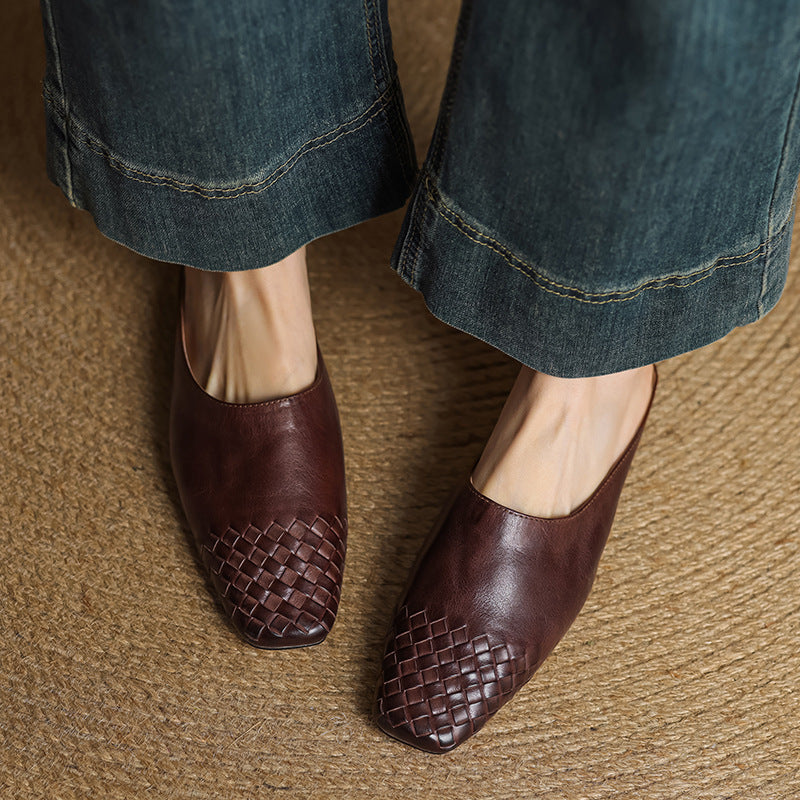 Navea | Chic Leather Woven Mules