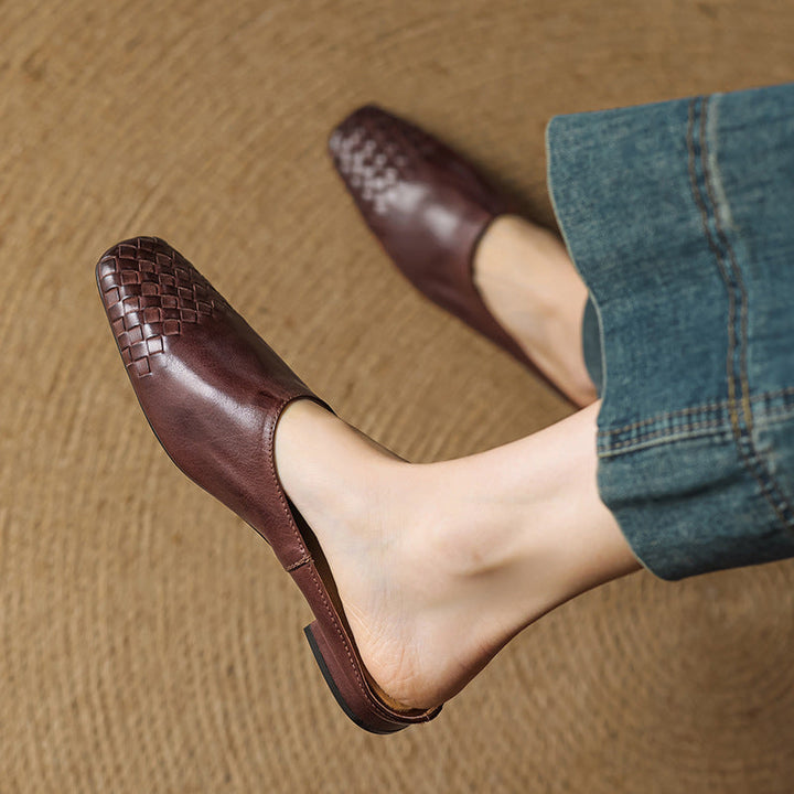 Navea | Chic Leather Woven Mules