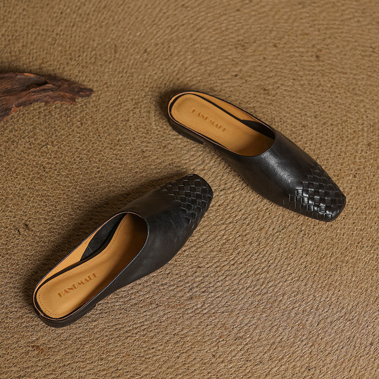 Navea | Chic Leather Woven Mules