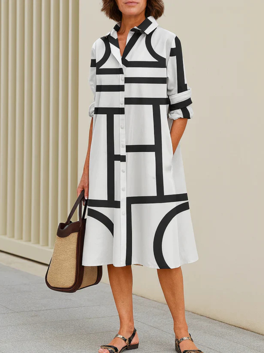 Lauren | Stylish Midi Dress with Geometric Stripes