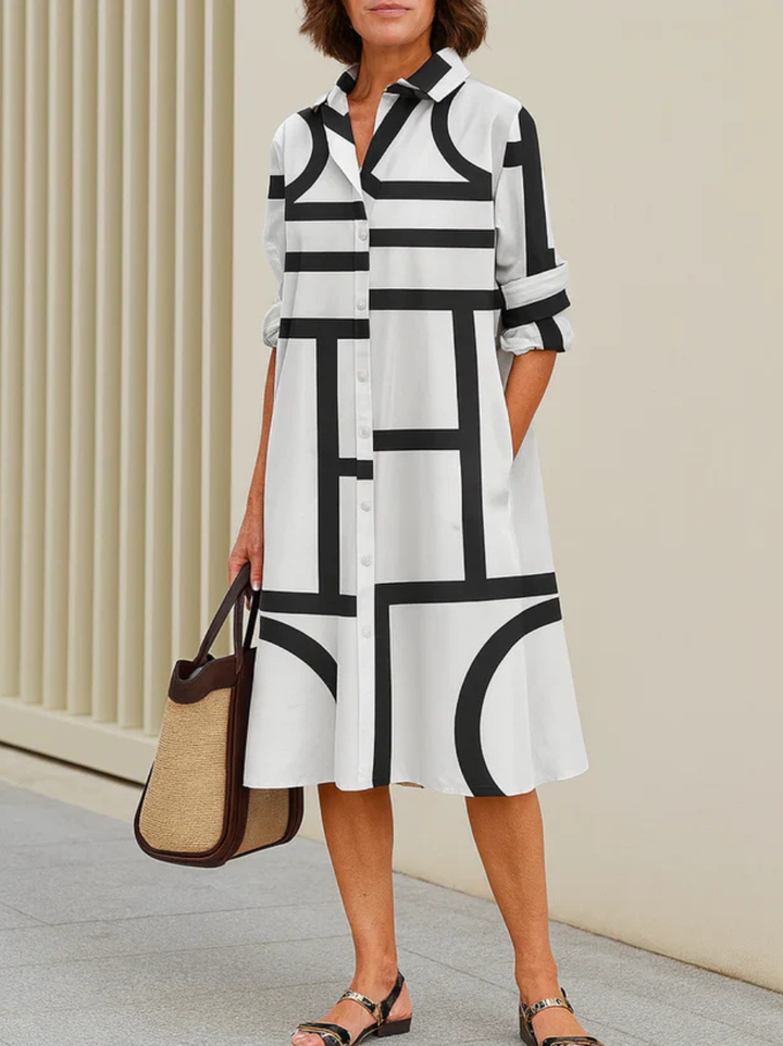 Lauren | Stylish Midi Dress with Geometric Stripes