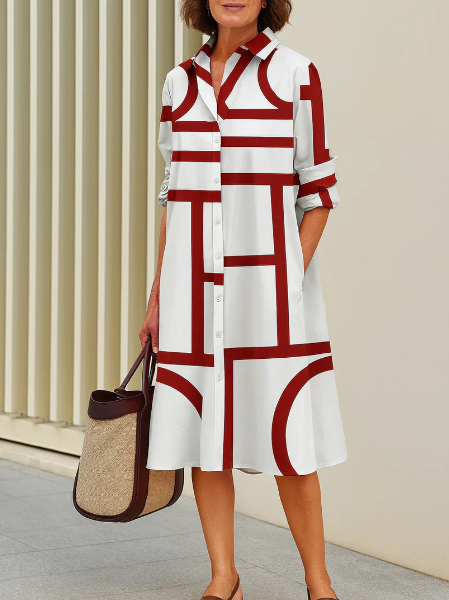 Lauren | Stylish Midi Dress with Geometric Stripes