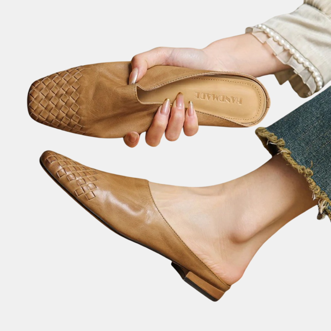 Navea | Chic Leather Woven Mules
